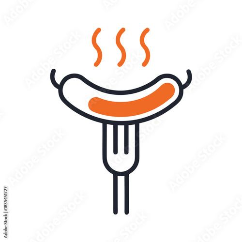 Hot sausage on a fork icon with steam