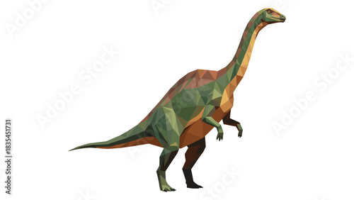 Geometric dinosaur art featuring low poly style of a standing prehistoric dinosaur