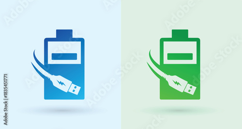 Battery with charging cable logo power bank energy technology charger electric icon
