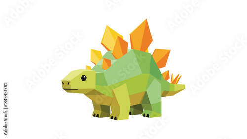 Colorful low poly stegosaurus with geometric design and orange plates
