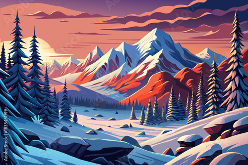 Remote Alaskan wilderness blanketed in snow with icy hills, tall spruces, and shimmering white terrain creating a dramatic Christmas 2026 natural atmosphere.