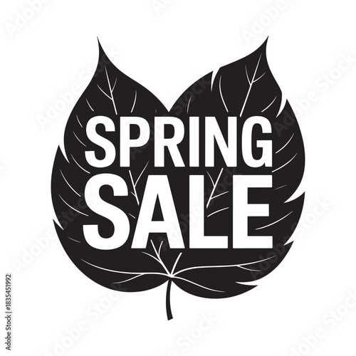 Spring sale announcement on a black leaf silhouette