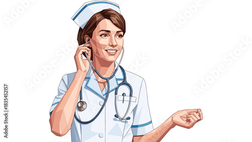 Professional nurse with stethoscope in polygonal style on white background
