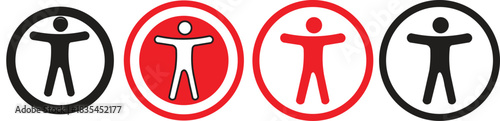 Accessibility Icon Set — Universal Access Symbols in Black and Red Circles, Inclusive Design, ADA Compliance, Disability Support and User Interface Graphic Elements