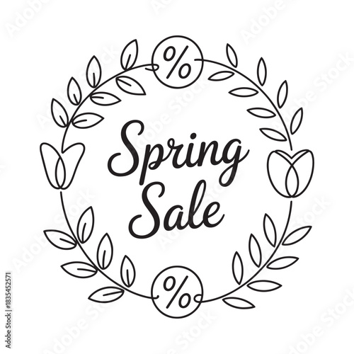 Spring sale wreath with flowers and percentage signs