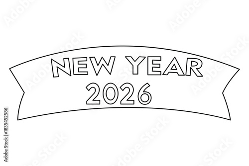 New year 2026 text banner outline for holiday celebration design illustration