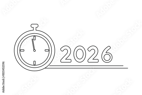 One line art stopwatch and 2026 for new year celebration event illustration