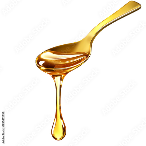 Wallpaper Mural Golden honey dripping from a spoon on a white background Torontodigital.ca