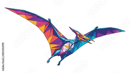 Colorful geometric pterodactyl artwork with modern polygonal design