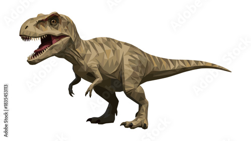 Geometric low poly dinosaur art: fierce tyrannosaurus rex roaring