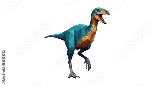 Geometric dinosaur in low polygon style with white background