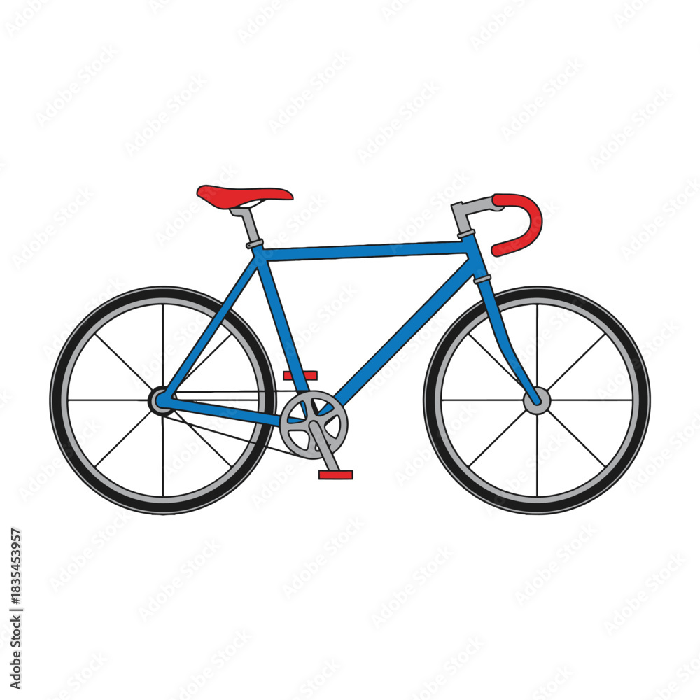 Fototapeta premium Side view of a blue bicycle with red accents on a white background