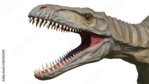 Geometric dinosaur art with polygonal detail and dynamic expression