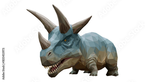 Low poly triceratops dinosaur with horns and fierce expression