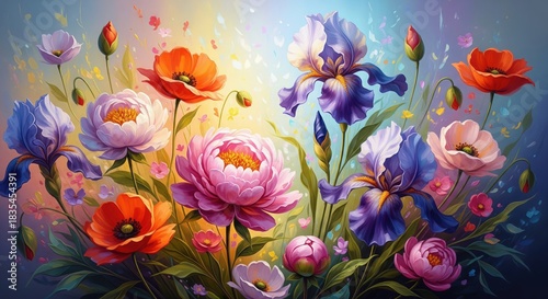 Colorful Impressionist Floral Background.