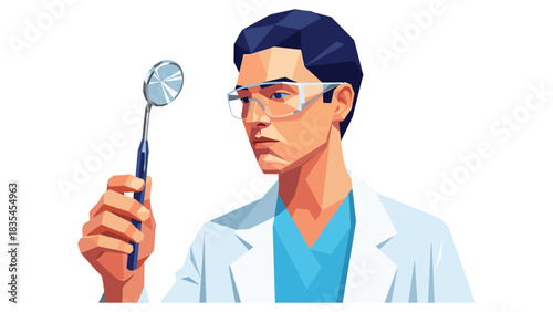 Modern low poly dentist with dental mirror