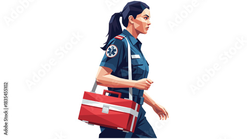 Emergency medical technician in uniform with equipment bag