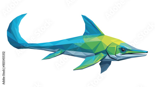 Geometric low poly marine creature in blue and green