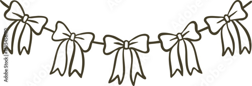 Garland with bows vector doodle illustration, Happy New Year and Merry Christmas holiday and birthday party decoration