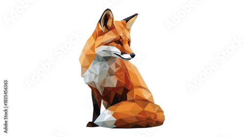 Geometric fox design in modern low poly art style on clean white background