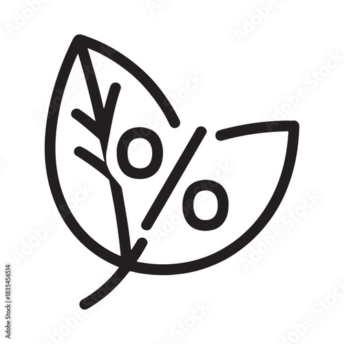 Leaf with percentage symbol icon representing organic discount or eco friendly deal