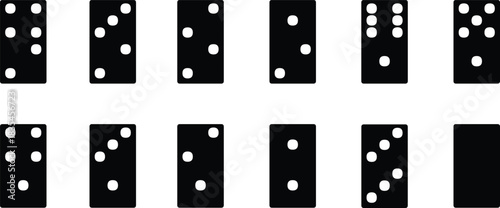 Vector Domino tiles pattern black and white illustration game pieces with varying numbers of dots abstract board game concept