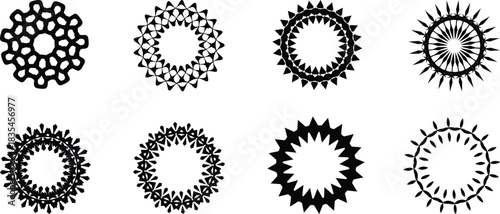 Vector Mandala set of eight oval shaped decorative frames with intricate designs perfect for invitations cards and graphic design projects