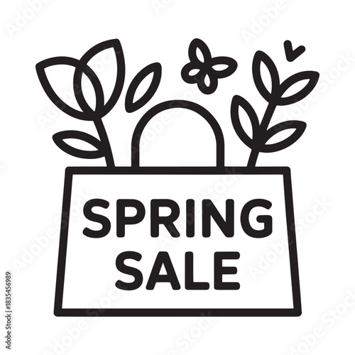 Spring sale shopping bag with flowers and butterfly icon