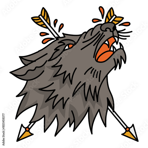 Werewolf and arrows tattoo style