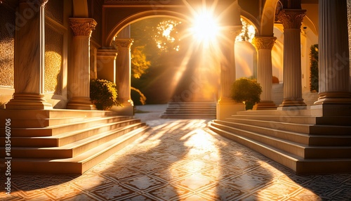 golden sunbeams dance on terrazzo steps whispering stories of bygone solstices and quiet homecoming rituals