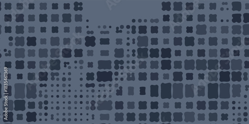 Abstract people silhouettes in halftone style blended with a modern square-dot background.