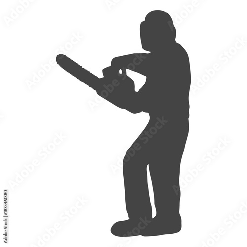 Woodsman chainsaw outdoors silhouette