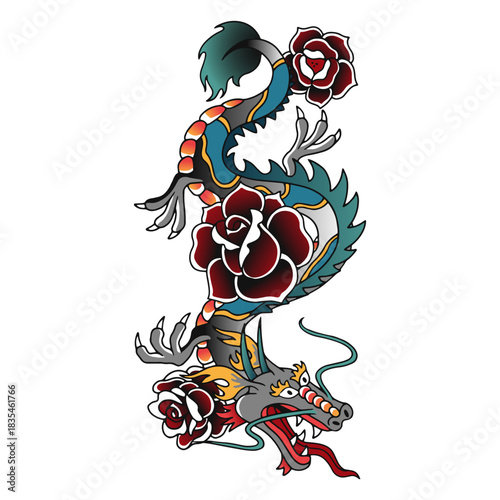 Dragon tattoo traditional upside down