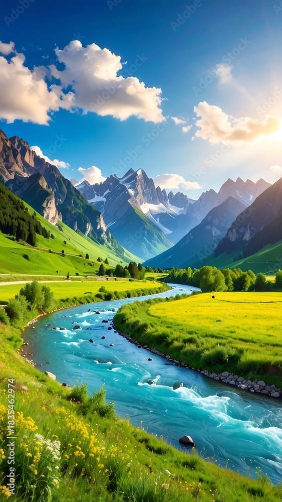 Fototapeta premium Scenic mountain valley with a winding river