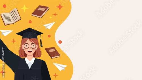 Young woman in academic regalia celebrating her 2026 graduation, an educational success concept with copy space
