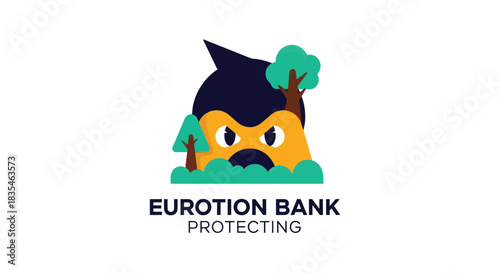 Abstract illustration featuring an angry, geometric head behind trees