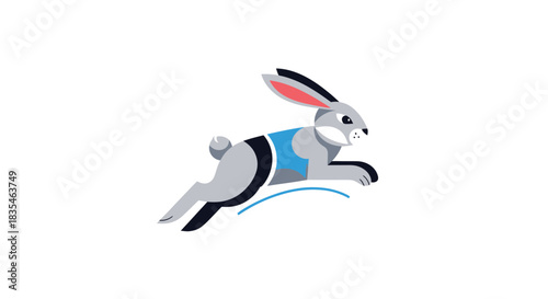Leaping hare with blue vest