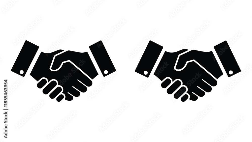 Fototapeta premium Two black silhouette handshake icons representing agreement and partnership