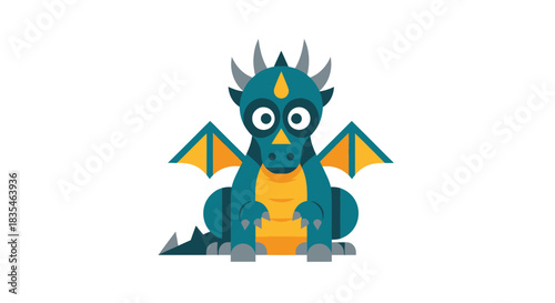 Cartoon dragon with horns and wings