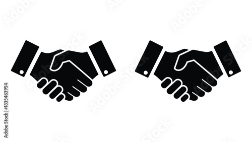 Two black silhouette handshake icons representing agreement and partnership