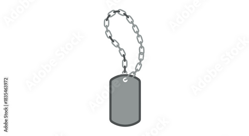 Metal dog tag hangs on chain