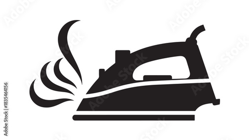Sleek black steam iron silhouette icon symbolizing crisp professional garment care and household chores ready for modern design projects