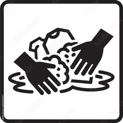 Essential laundry care symbol clearly demonstrating delicate hand washing instructions for garment maintenance and cleaning guides