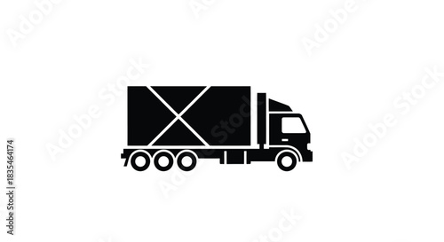 Black silhouette of a freight truck with an 'X' on its trailer