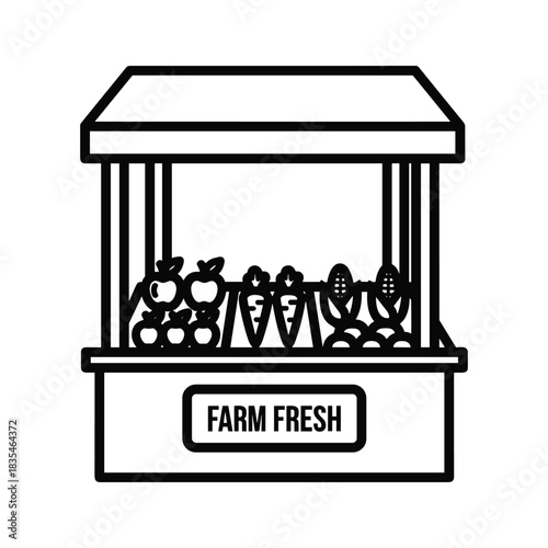 Outline illustration of farm fresh stand with vegetables for healthy eating concept