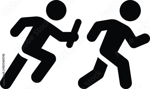 relay race, runners, running, athletes, sports, competition, teamwork, baton, passing, movement, action, dynamic, graphic, design, simple, black and white, icons, figures, track and field, sprint, rac