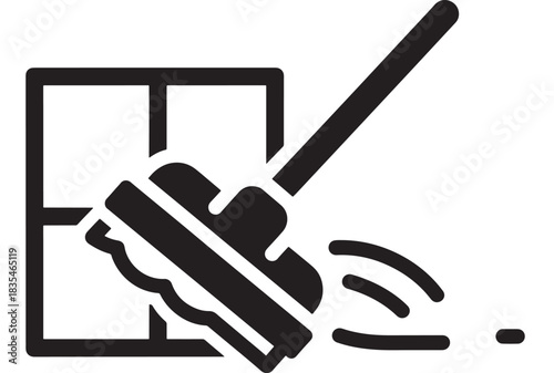 Simple black and white icon clearly demonstrating floor mopping action for cleaning service applications and home maintenance guides
