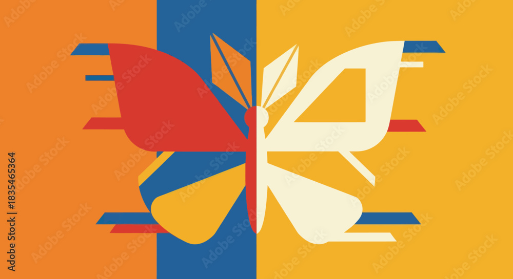 Obraz premium Abstract Butterfly Design with Geometric Shapes and Vibrant Colors.