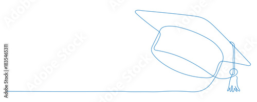 Elegant minimalist line art graduation cap design perfect for commencement announcements and celebrating academic achievements, a fresh modern vector art icon