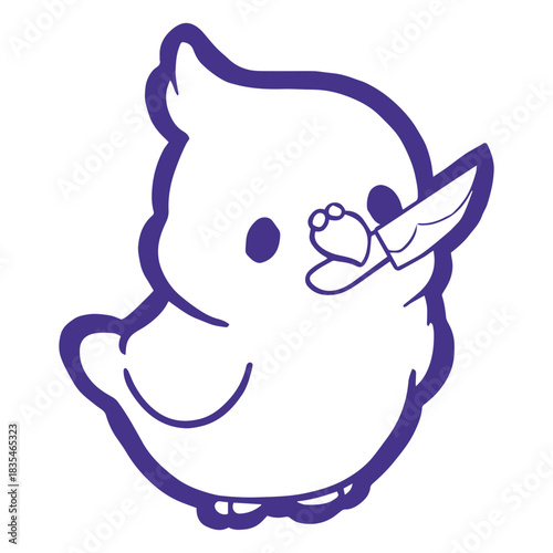 Adorable bird holding a knife in its beak